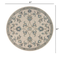 5? Round Beige and Blue Filigree Area Rug