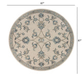 5? Round Beige and Blue Filigree Area Rug