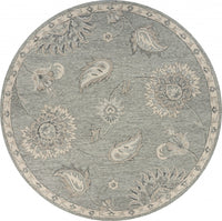 5? Round Light Gray Floral Area Rug