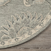 5? Round Light Gray Floral Area Rug