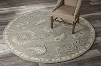 5? Round Light Gray Floral Area Rug