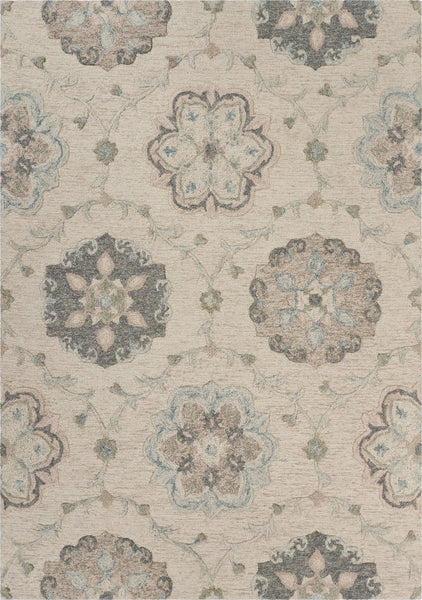 7? x 9' Ivory Intricate Floral Area Rug