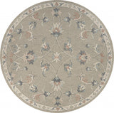 5? Round Sage and Cream Filigree Area Rug