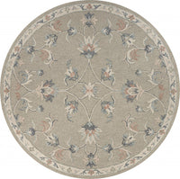 5? Round Sage and Cream Filigree Area Rug