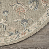 5? Round Sage and Cream Filigree Area Rug