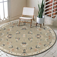 5? Round Sage and Cream Filigree Area Rug