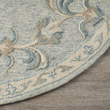 5? Round Blue and Cream Filigree Area Rug