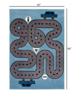5? x 7? Blue Imaginative Racetrack Area Rug