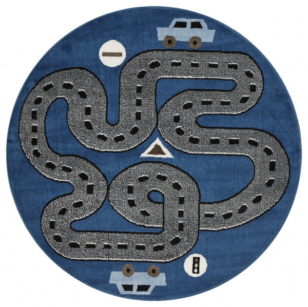 5? x 7? Navy Imaginative Racetrack Area Rug