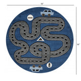 5? x 7? Navy Imaginative Racetrack Area Rug