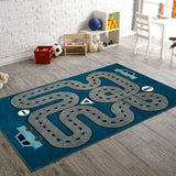 5? x 7? Navy Imaginative Racetrack Area Rug