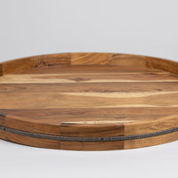 Minimalist Oval Wooden Tray with Iron Detail