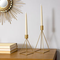 Set of Two Gold Metal Geometric Candle Holders