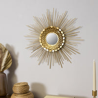 Gold Metal Sunburst Round Wall Mirror
