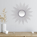 Silver Metal Sunburst Round Wall Mirror
