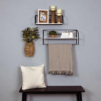 Set of Two Farmhouse Style Wood and Metal Wall Shelves