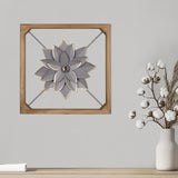 Wood Framed Gray Metal Flower Wall Décor