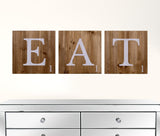 Three Wooden Tile Eat Wall Art