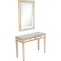 Antiqued Gold Finish Mirror and Console Table