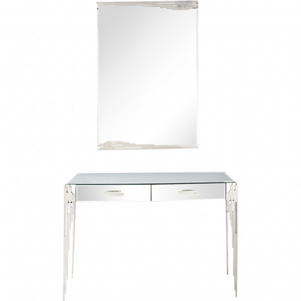 Rectangular Striped Falling Mirror and Console Table