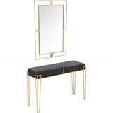 Modern Black and Gold Console Table and Mirror Set