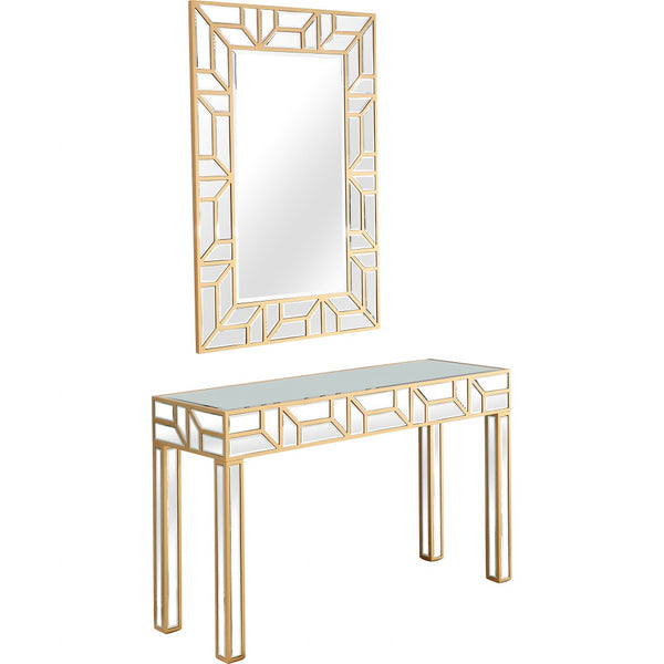 Gold Geometric Mirror and Console Table