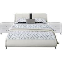 White Platform Queen Bed with Two Nightstands