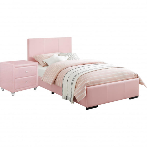 Pink Upholstered Twin Platform Bed with Nightstand