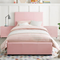 Pink Upholstered Twin Platform Bed with Nightstand