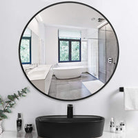 Black Aluminum Frame Round Mirror