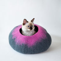 Grey and Pink Cat Cave Bed