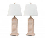 Set of 2 Cream Beige Coastal Shutter Styled Table Lamps