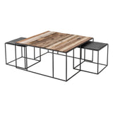 Set of Three Black and Brown Reclaimed Wood And Iron Nested Coffee Tables