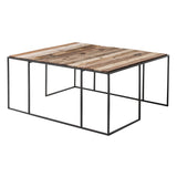 Set of Three Black and Brown Reclaimed Wood And Iron Nested Coffee Tables