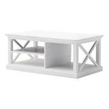 47" White Solid Wood Rectangular Coffee Table With Three Shelves