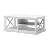 47" White Solid Wood Rectangular Coffee Table With Three Shelves