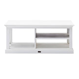 47" White Solid Wood Rectangular Coffee Table With Three Shelves