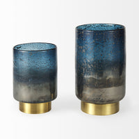 10" Artisan Blue and Gold Metallic Flat Bottom Vase