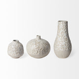 14" Carved White Ceramic Vase