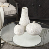 14" Carved White Ceramic Vase
