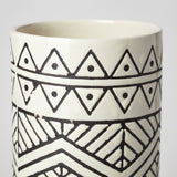 14" Black and Cream Tribal Geo Ceramic Vase