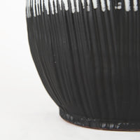 13" Black White and Gray Patterned Lines Ceramic Vase