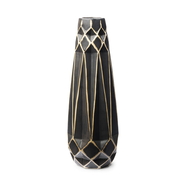 3D Geometric Pattern Black Vase