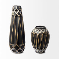 3D Geometric Pattern Black Vase