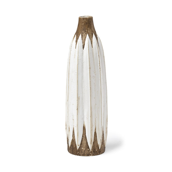 18" Rustic 3D Oval Points Brown and White Ceramic Vase