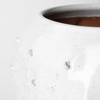 14" White Spiked Organic Glaze Large Mouth Ceramic Vase