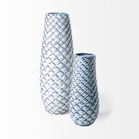 16" Aqua Blue Glaze Fishscale Pattern Ceramic Vase