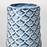 11" Aqua Blue Glaze Fishscale Pattern Ceramic Vase
