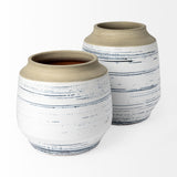 10" Blue White and Sand Coastal Ceramic Vase