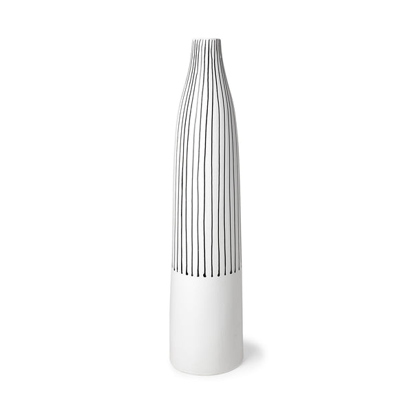 23" Black and White Pinstriope Narrow Ceramic Vase